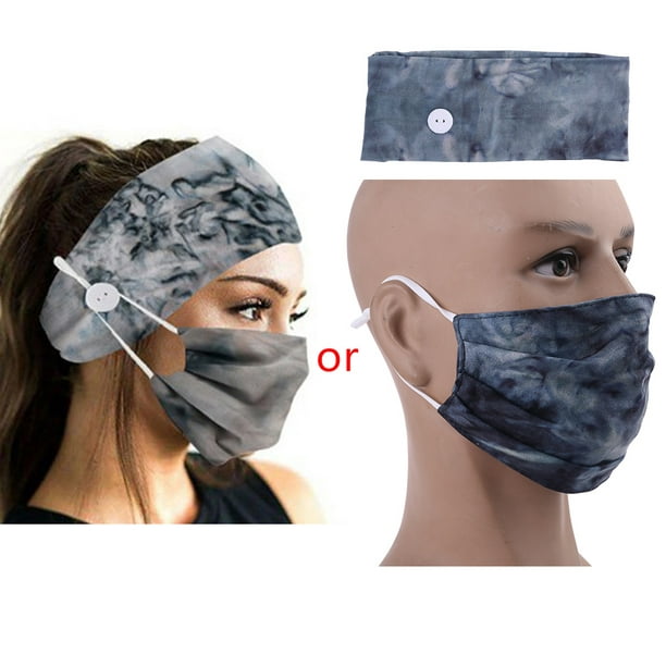 Women Button Headband Facemask Ears Protect Holder Headwrap Elastic Turban